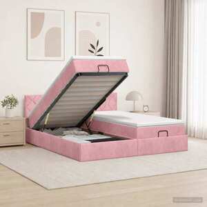 Imagine vidaXL Pat ottoman cu saltea cu headboard 2 buc. Roz Catifea