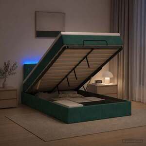 Imagine vidaXL Pat Ottoman cu Saltea și LED Verde închis 120 x 190 cm Catifea