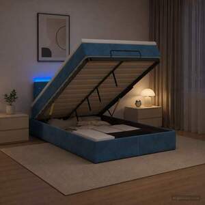 Imagine vidaXL Pat Ottoman cu Saltea și LED Albastru închis 120 x 190 cm