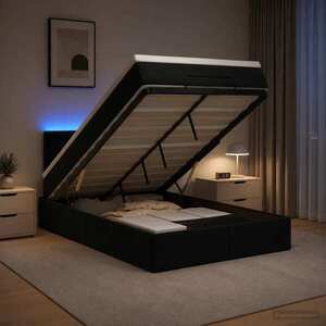 Imagine vidaXL Pat Ottoman cu Saltea și LED Negru 120 x 190 cm Catifea