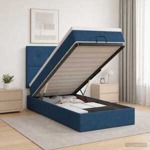 Imagine vidaXL Pat ottoman cu saltea albastru 100 x 200 cm Țesătură
