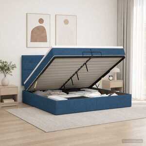 Imagine vidaXL Pat ottoman cu saltea albastru 200 x 200 cm Țesătură