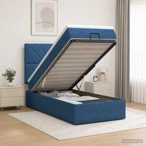 Imagine vidaXL Pat ottoman cu saltea albastru 100 x 200 cm Țesătură