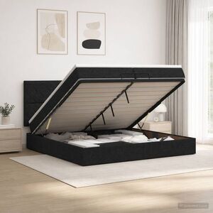 Imagine vidaXL Pat ottoman cu saltea cu headboard Negru 200 x 200 cm Țesătură
