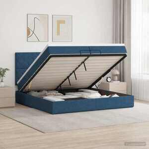 Imagine vidaXL Pat ottoman cu saltea albastru 200 x 200 cm Țesătură