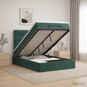 Imagine vidaXL Pat ottoman cu saltea Verde închis 120 x 190 cm Catifea