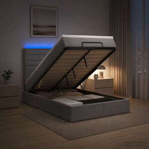 Imagine vidaXL Pat Ottoman cu Saltea și LED Gri deschis 120 x 190 cm Țesătură