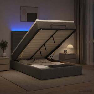Imagine vidaXL Pat Ottoman cu Saltea și LED Gri închis 120 x 190 cm Țesătură