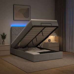 Imagine vidaXL Pat Ottoman cu Saltea și LED Gri deschis 120 x 190 cm Țesătură