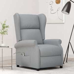 Imagine vidaXL Fotoliu rabatabil electric cu spătar aripi, gri deschis, textil