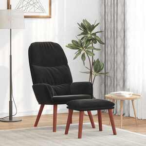 Imagine vidaXL Scaun de relaxare cu taburet, negru, catifea