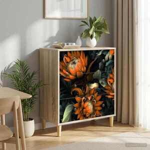 Imagine vidaXL Comodă cu sertare LOCHEM Imprimare portocalie 66 x 36, 5 x 75 cm