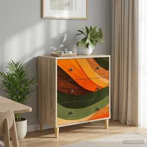 Imagine vidaXL Comodă cu sertare BONN Imprimare retro wave 66 x 36, 5 x 75 cm