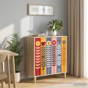 Imagine vidaXL Comodă cu sertare ESSEN Print cu floarea-soarelui Sonoma