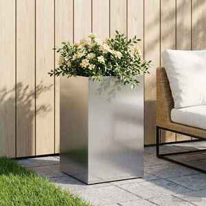 Imagine vidaXL Vază pentru Grădină Argintiu 30 x 30 x 50 cm Oțel Galvanizat