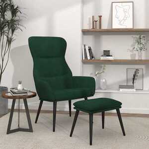 Imagine vidaXL Scaun de relaxare cu taburet, verde închis, catifea