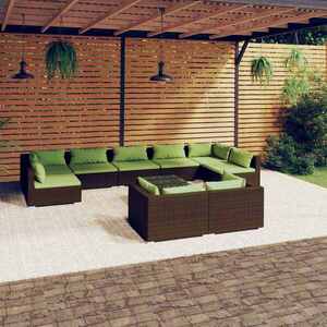 Imagine vidaXL Set mobilier de grădină cu perne, 10 piese, maro, poliratan