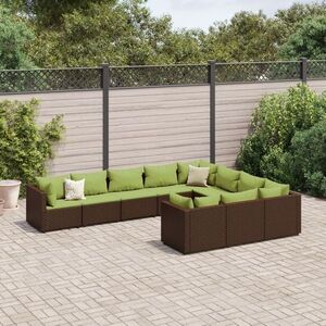 Imagine vidaXL Set canapele de grădină cu perne, 10 piese, maro, poliratan