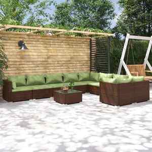 Imagine vidaXL Set mobilier de grădină cu perne, 10 piese, maro, poliratan