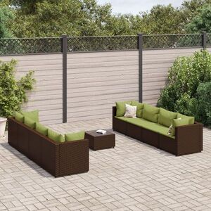 Imagine vidaXL Set mobilier de grădină cu perne, 9 piese, maro, poliratan