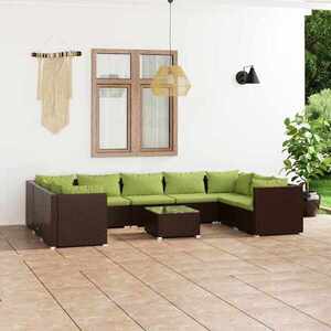 Imagine vidaXL Set mobilier de grădină cu perne, 10 piese, maro, poliratan