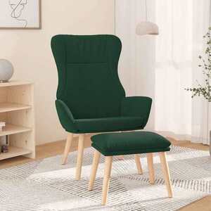 Imagine vidaXL Scaun de relaxare cu taburet, verde închis, textil