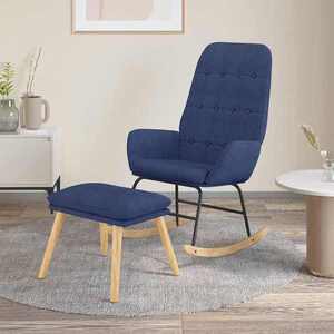 Imagine vidaXL Scaun balansoar cu taburet, albastru, material textil