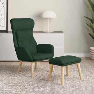 Imagine vidaXL Scaun de relaxare cu taburet, verde închis, textil