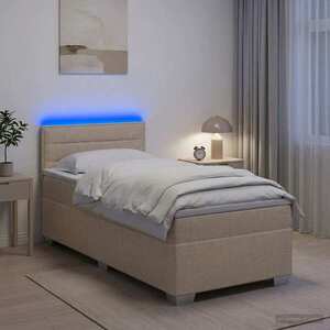 Imagine vidaXL Pat box spring cu saltea și LED Crem 80 x 200 cm Țesătură