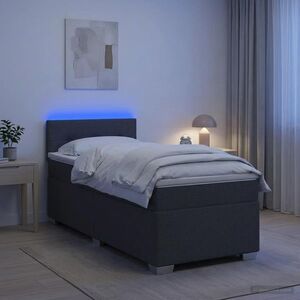Imagine vidaXL Pat box spring cu saltea și LED Gri închis 80 x 200 cm Țesătură