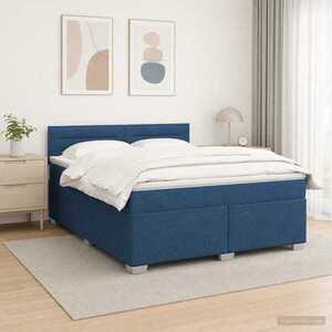 Imagine vidaXL Pat box spring cu saltea și LED albastru 140 x 190 cm Țesătură
