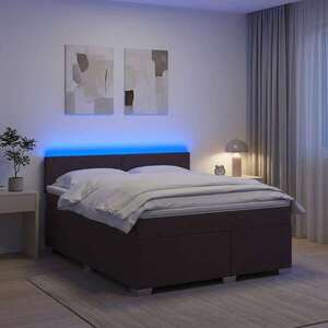 Imagine vidaXL Pat box spring cu saltea și LED Maro închis 140 x 190 cm