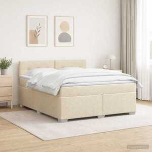 Imagine vidaXL Pat box spring cu saltea și LED Crem 140 x 190 cm Țesătură