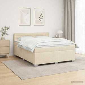 Imagine vidaXL Pat box spring cu saltea și LED Crem 140 x 200 cm Țesătură
