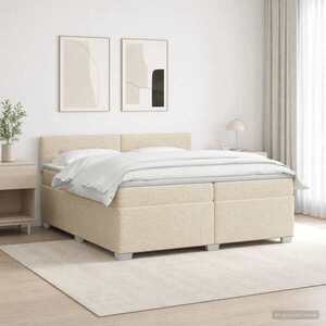 Imagine vidaXL Pat box spring cu saltea și LED Crem 200 x 200 cm Țesătură