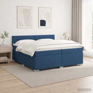 Imagine vidaXL Pat box spring cu saltea și LED albastru 200 x 200 cm Țesătură