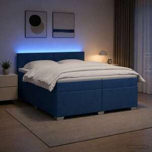 Imagine vidaXL Pat box spring cu saltea și LED albastru 200 x 200 cm Țesătură