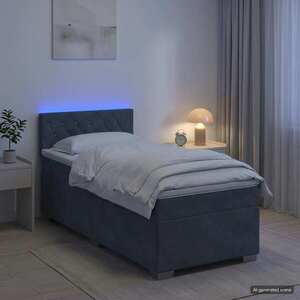 Imagine vidaXL Pat box spring cu saltea și LED Gri închis 80 x 200 cm Catifea