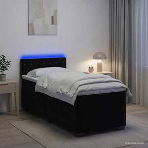Imagine vidaXL Pat box spring cu saltea și LED Negru 80 x 200 cm Catifea