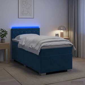 Imagine vidaXL Pat box spring cu saltea și LED albastru 80 x 200 cm Catifea