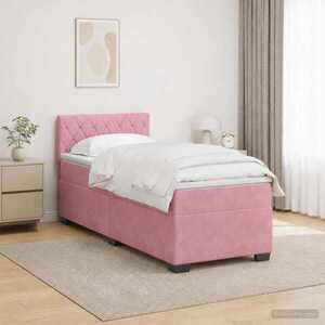 Imagine vidaXL Pat box spring cu saltea și LED Roz 80 x 200 cm Catifea