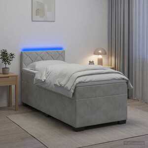 Imagine vidaXL Pat box spring cu saltea și LED Gri deschis 80 x 200 cm Catifea