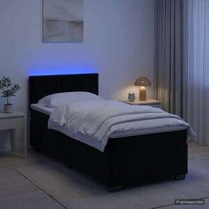 Imagine vidaXL Pat box spring cu saltea și LED Negru 80 x 200 cm Catifea