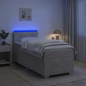 Imagine vidaXL Pat box spring cu saltea și LED Gri deschis 90 x 190 cm Catifea