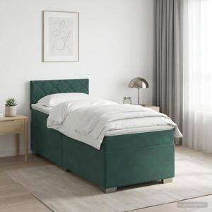 Imagine vidaXL Pat box spring cu saltea și LED Verde închis 90 x 190 cm