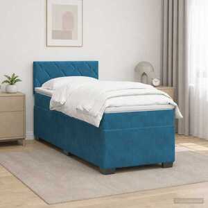 Imagine vidaXL Pat box spring cu saltea și LED albastru 90 x 190 cm Catifea