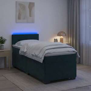 Imagine vidaXL Pat box spring cu saltea și LED Verde închis 90 x 200 cm