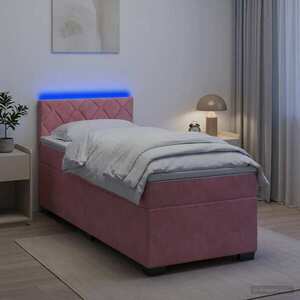 Imagine vidaXL Pat box spring cu saltea și LED Roz 100 x 200 cm Catifea
