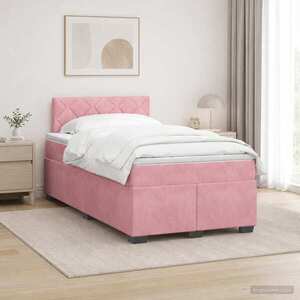 Imagine vidaXL Pat box spring cu saltea și LED Roz 120 x 200 cm Catifea