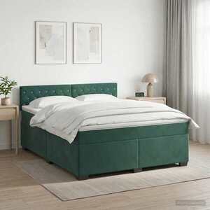 Imagine vidaXL Pat box spring cu saltea și LED Verde închis 140 x 190 cm